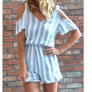 Blue white striped romper